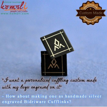 Personalized Custom Made Silver Engraved Cufflinks with Corporate Logo Bidri Art
