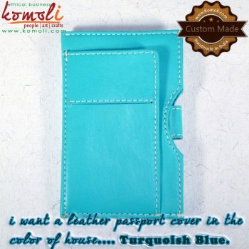 Custom Made Debossed Branding Genuine Leather Turquois Blue Passport Sleeve Cover