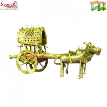 Golden Artistic Bullock Cart - Fine Dhokra Artifact