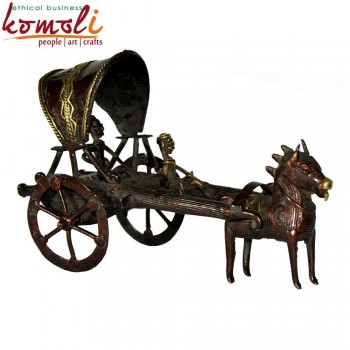 Nostalgic Horse Cart - Miniature Bronze Bell Metal Sculpture Dhokra Lost Wax Casting Home Decoration Statue