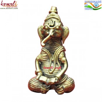 Book Reading Ganesha - Dhokra Miniature Sculpture