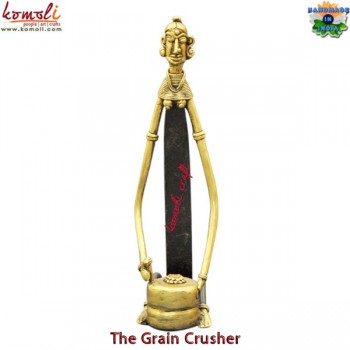 Tribal Working Woman - Grain Crusher - Mix Metal Dhokra Art