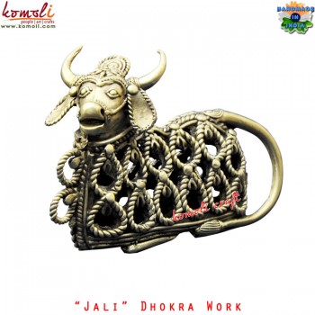 Intricate Lost Wax Casting Sculpture – Nandi in Conventional Dhokra Jaali Work