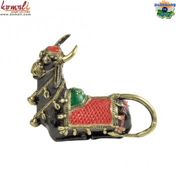 Symbol of Devotion - "Nandi" - Colorful Dhokra Artifact Lost Wax Casting Statue