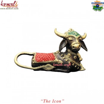 Colorful Dhokra - Angry Nandi (Small - 6 Inch)