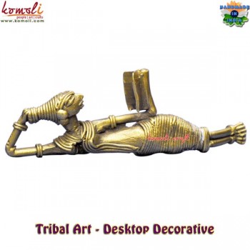 Tribal Lady Reading Book - Dhokra Art