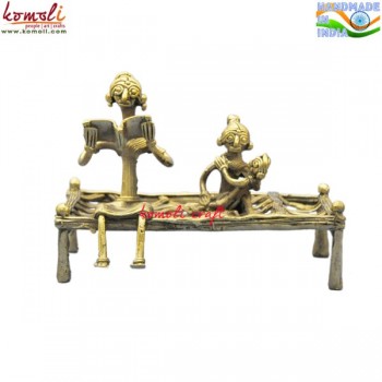 Relaxed Evening - Folk Family on Cot - Lost Wax Metal Sculpture