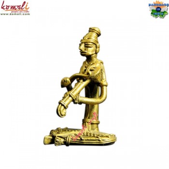 Tribal Man Playing Indian Classical Musical Instrument - Lost Wax Casting Artwork
