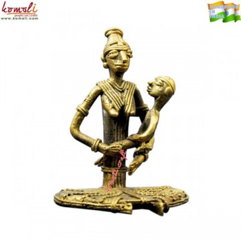 Mom and Me - Tribal Lady with Child - Handmade Metal Lost Wax Casting Sculpture
