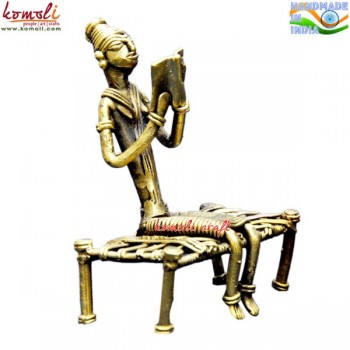 Lady on Cot - Lost Wax Casting Dhokra Statue Brass Sculpture Tribal Art Home Decoration