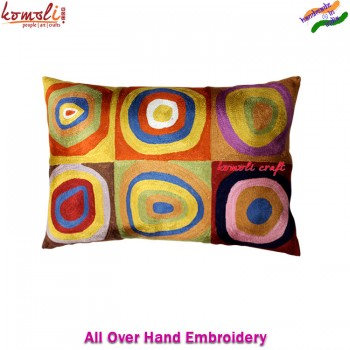 Abstract Design Multi Color Hand Embroidered Rectangular Lumber Cushion Cover Pillowcase Decorative Throw Pillows Covers