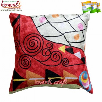 Symmetry of Red - All Over Embroidered Indian Cushion Throw Pillow Covers - Customized Designs Sizes