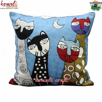 Adorable Cats - All Over Embroidery Handmade Cushion Cover - Throw Pillow Cover