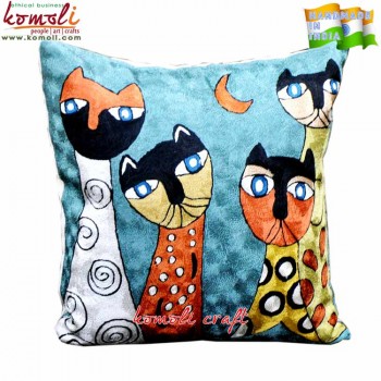 Cats - All Over Embroidery Handmade Cushion Cover & Throw Pillow 