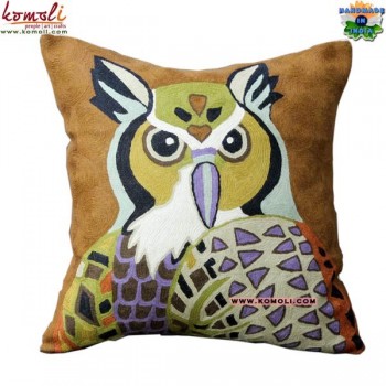 Brown Owl - All Over Embroidery Handmade Cushion Throw Pillow Covers for Home Decoration