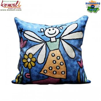 Blue Elf Designer All Over Embroidery Handmade Cushion Cover