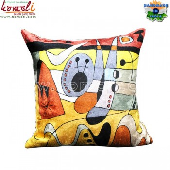 Yellow Abstract - All Over Embroidery Handmade Cushion Cover - Throw Pillow Cover