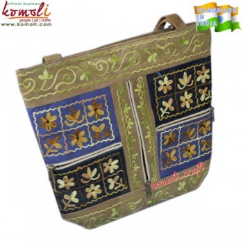 Chess Design Embroidery Pattern Suede Leather Large Tote Bag