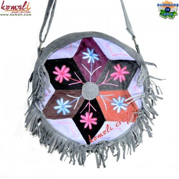 Suede Leather Circular Round Patchwork Fringe Shoulder Bag - Assorted Bags Available