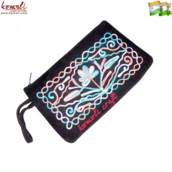 Rough Suede Leather Embroidered Hand Pouch - Variety of Designs Available