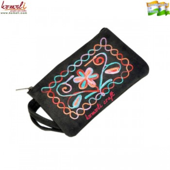 Suede Leather Hand Pouch - Embroidered Pouch of Custom Colors