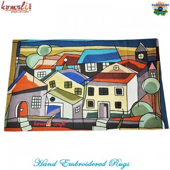 Building On Street - Colorful Abstract Modern Theme Embroidery Rug for Home and Outdoor