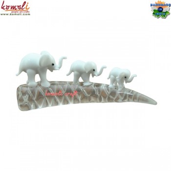 Tiny Elephant Family on Elephant Tusk - White Elephants - Glass Flameworking Artwork