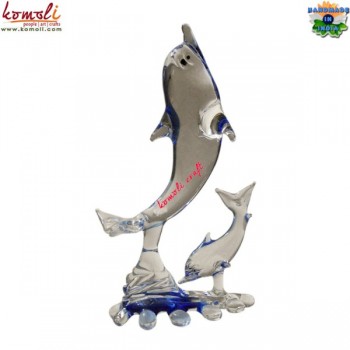 Transparent Boro Glass Dolphin With Blue Touch - Handmade Glass Sculpture