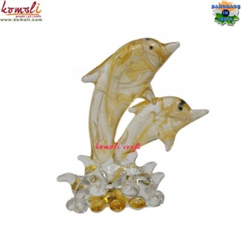 Transparent Boro Glass Dolphin With Yellow Touch - Handmade Glass Sculpture