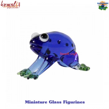 Miniature Blown Working Glass Art Figurine of Blue Frog, Custom Designs Color Glass Figurines available