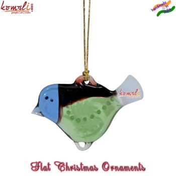 Green Glass Bird Flat Christmas Ornaments, Wholesale Bulk Figurines