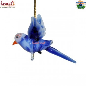 Blue Hanging Glass Bird - Christmas Ornament - Handmade Lampworking