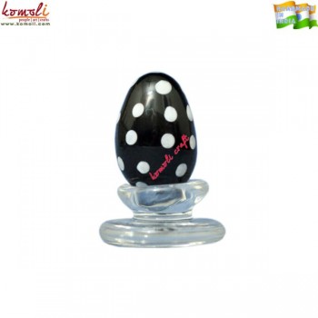 Black Polka Dots Tiny Boro Glass Easter Egg with Complimentary Stand