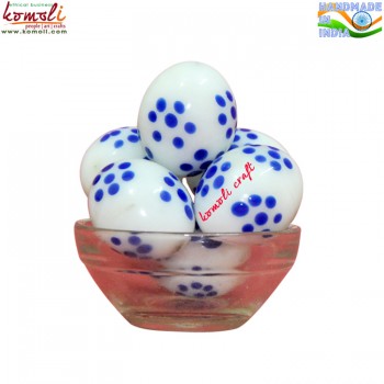 Symmetry of Dots - Blue Dots on White Base - Marble Like Handmade Glass Easter Egg