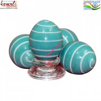 Aqua Blue with White Lines - Fantastic Handmade Glass Decorative Easter Egg
