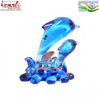 Flame Working Bubbly Blue Dolphins - Boro Glass Home Decor - Handmade Glass Artwork