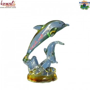 Playing Glass Dolphins Home Decor - Handmade Boro Glass Artwork - Flameworking Glass Statues