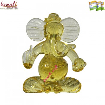 Pitambari Yellow Crystal Glass Ganesha Murti Idol Statue for Home Decoration