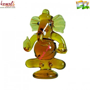 Lite Brown Glass Crystal Ganesha with Base Indian Wedding Return Gift