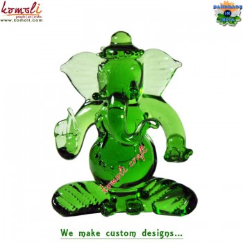 Emerald Ganesha - Borosilicate Glass Statue Flameworking - Wedding Gifts