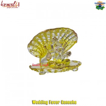  Sea Shell Glass Ganesha Yellow - Handmade Glass Ganesha House Warming Return Gifts Favors
