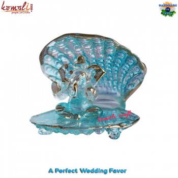 Aqua Color Crystal Sea Shell Design Blessing Glass Ganesha Murti For Car Dashboard and Home Decor