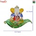 Multi-Color Vibrant & Magnificent Lucky Glass Ganesha on Leaf, Car Dashboard Statue & Decoration