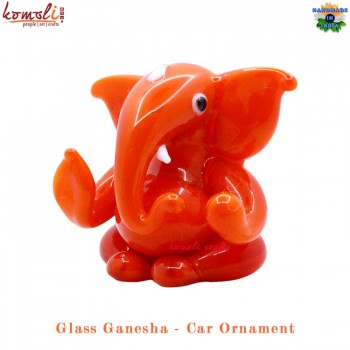 Soul of Home Handcrafted Lord Ganesha Made of Orange Glass For Pooja, Car Dashboard, Gifts, Office Desk, Home Decoration