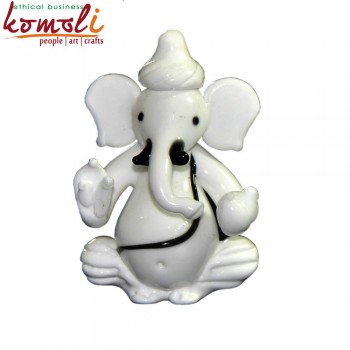 Milky White Ganesha - Handcrafted Glass Sculpture 