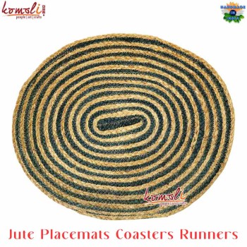 Jute Coaster Placemat Set - Green Circular Spiral Design