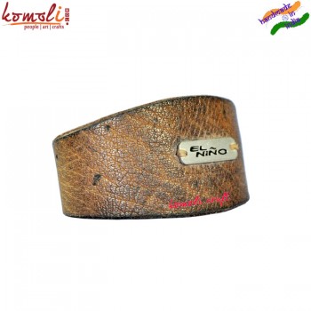 Brown Mens Wide Leather Bracelet with Stamped Metal Plate - Custom GA Bracelet