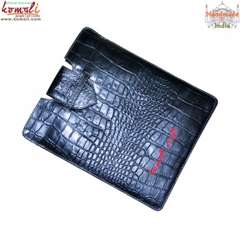 Crocodile Textured Genuine Leather Black Ipad Cover