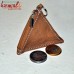 Pyramid Design Beige Color Leather Utility Pouch Key Ring Holder