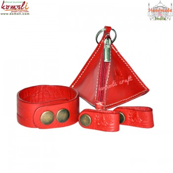 Red Pyramid Pouch with Wire Managers - Genuine Leather Accessory